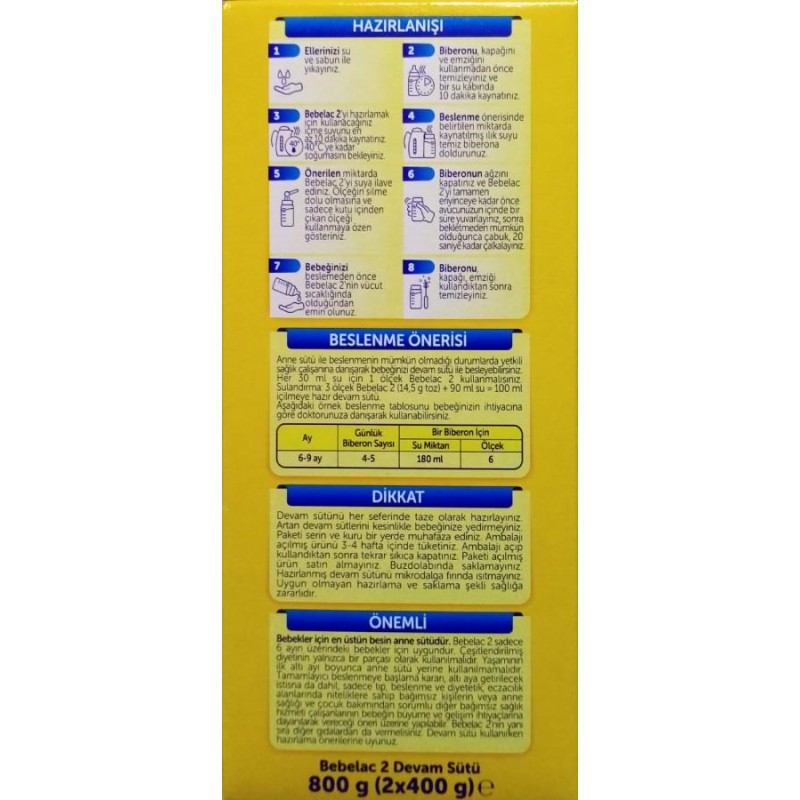 Bebelac 2 Devam Sütü 800 gr Bebelac 2 Devam Sütü 800 gr