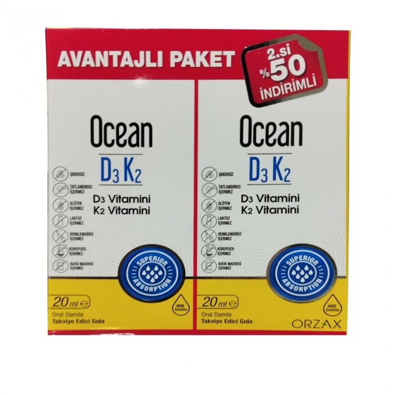 Ocean D3K2 20 ml Damla 2 Adet Ocean D3K2 20 ml Damla 2 Adet