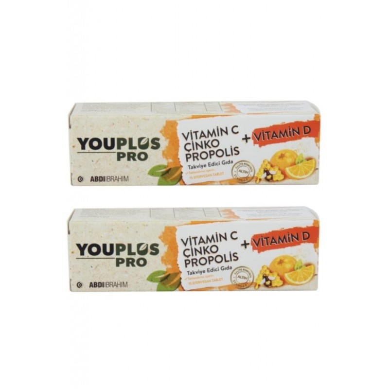 Youplus Pro Vitamin C Çinko Propolis + Vitamin D 15 Efervesan Tablet 2 Adet