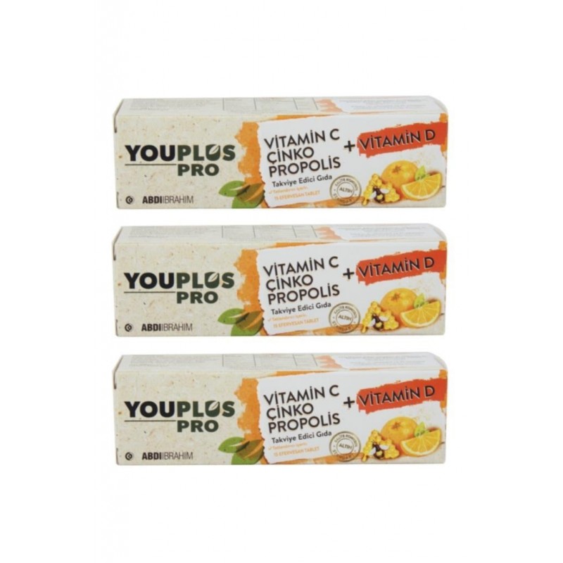 Youplus Pro Vitamin C Çinko Propolis + Vitamin D 15 Efervesan Tablet 3 Adet