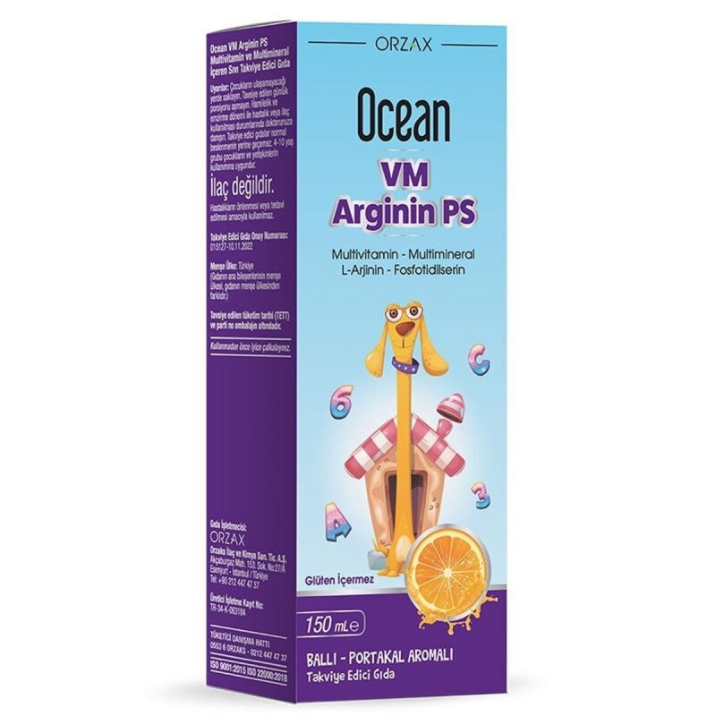 Ocean VM Arginin PS Şurup 150 ml Ballı Portakal Aromalı Takviye Edici Gıda Multivitamin İçerikli