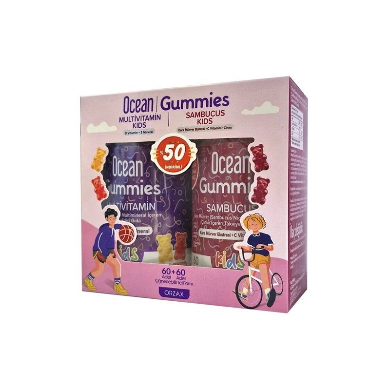 Ocean Gummies Multivitamin Kids 60 Adet Çiğnenebilir + Sambucus Kıds 60 Adet Jel Form