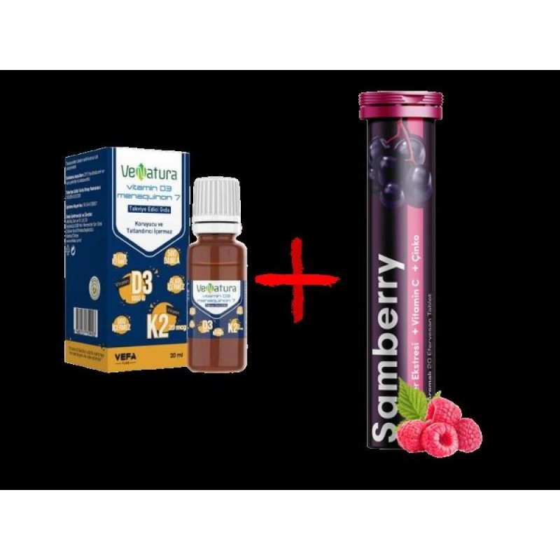 Venatura Vitamin D3K2 20 ml+Samberry Kara Mürver Ekstresi + Vitamin C + Çinko 20 Efervesan Tablet