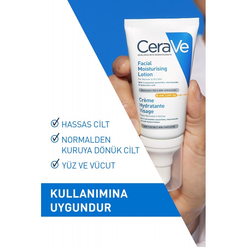 Cerave Normal ve Kuruya Dönük Ciltler İçin Yüz Nemlendirici Krem Spf 50 52 ml