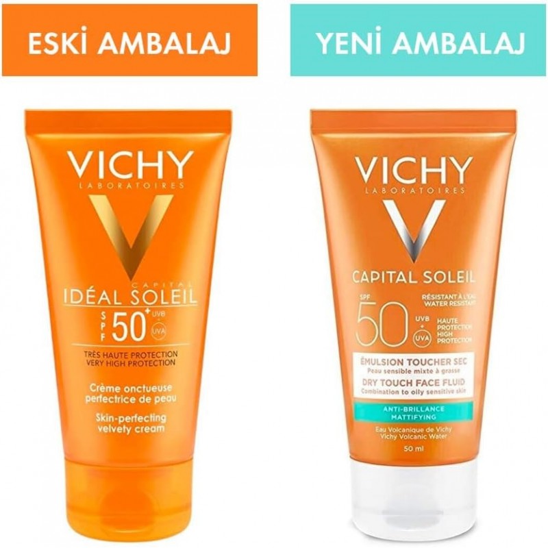Vichy Ideal Soleil Dry Touch Emulsion Spf 50 50 ml Karma ve Yağlı Ciltler Güneş Kremi
