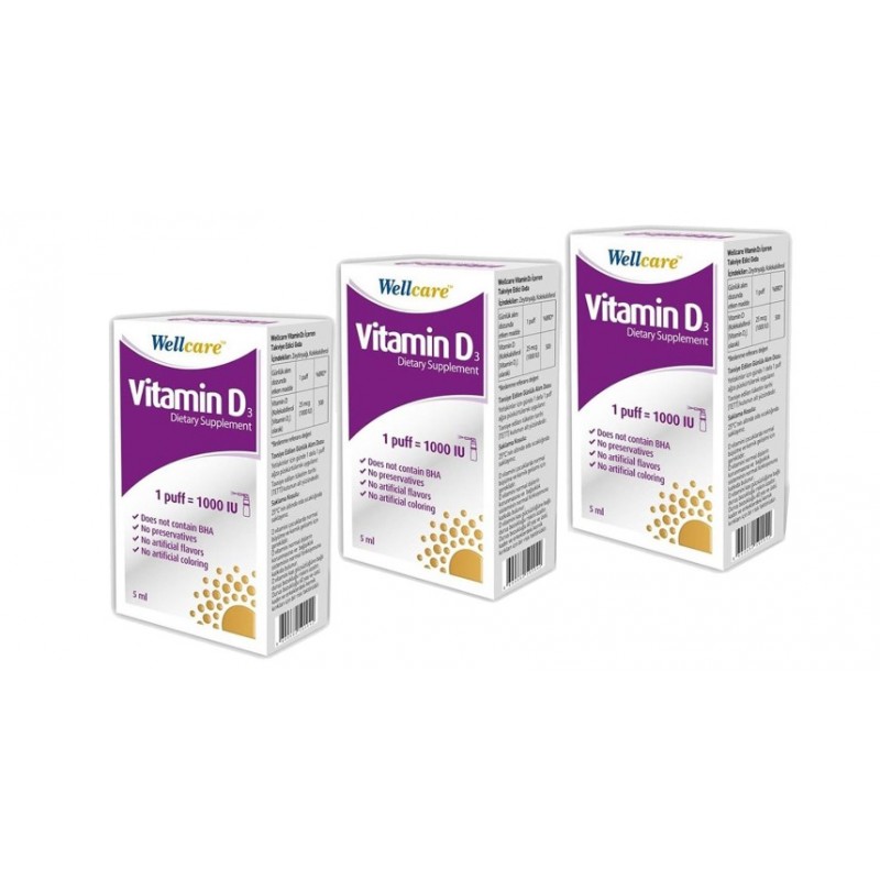 Wellcare Vitamin D3 1000 IU Sprey 5 ml 3 Adet
