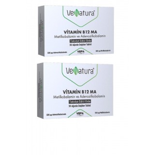 Venatura Vitamin B12 Ma Metilkobalamin ve Adenozilkobalamin 30 Tablet 2 Adet Venatura Vitamin B12 Ma Metilkobalamin ve Adenozilkobalamin 30 Tablet 2 Adet
