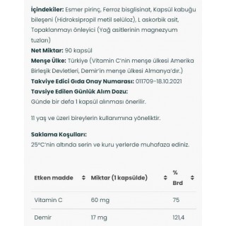Venatura Demir Bisgilisinat Vitamin C 90 Kapsül Venatura Demir Bisgilisinat Vitamin C 90 Kapsül