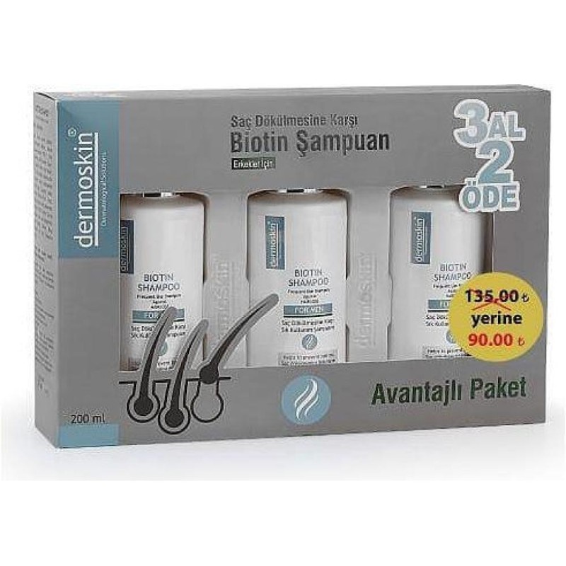 Dermoskin For Men Biotin 200 ml 3 Al 2 Öde Avantajlı Paket Erkekler İçin Biotin Şampuan