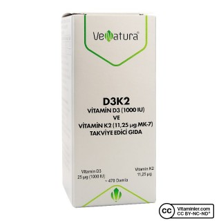 Venatura D3K2 Vitamin D3 ve K2(11,25 mcg MK-7) Damla 20 ml Venatura D3K2 Vitamin D3 ve K2(11,25 mcg MK-7) Damla 20 ml