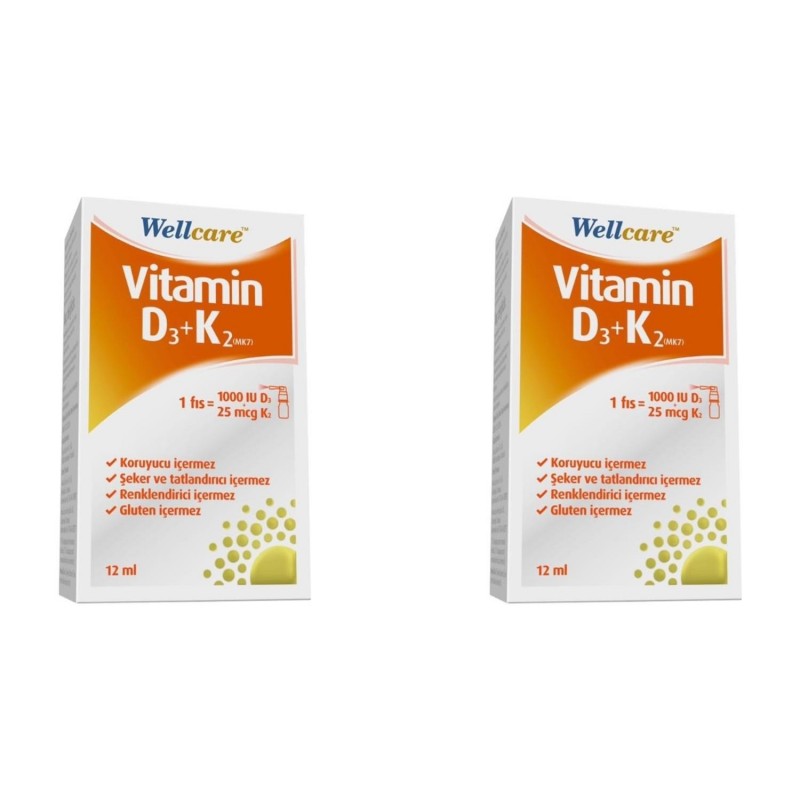 Wellcare Vitamin D3+K2 1000 IU Sprey 12 ml 2 Adet Wellcare Vitamin D3+K2 1000 IU Sprey 12 ml 2 Adet