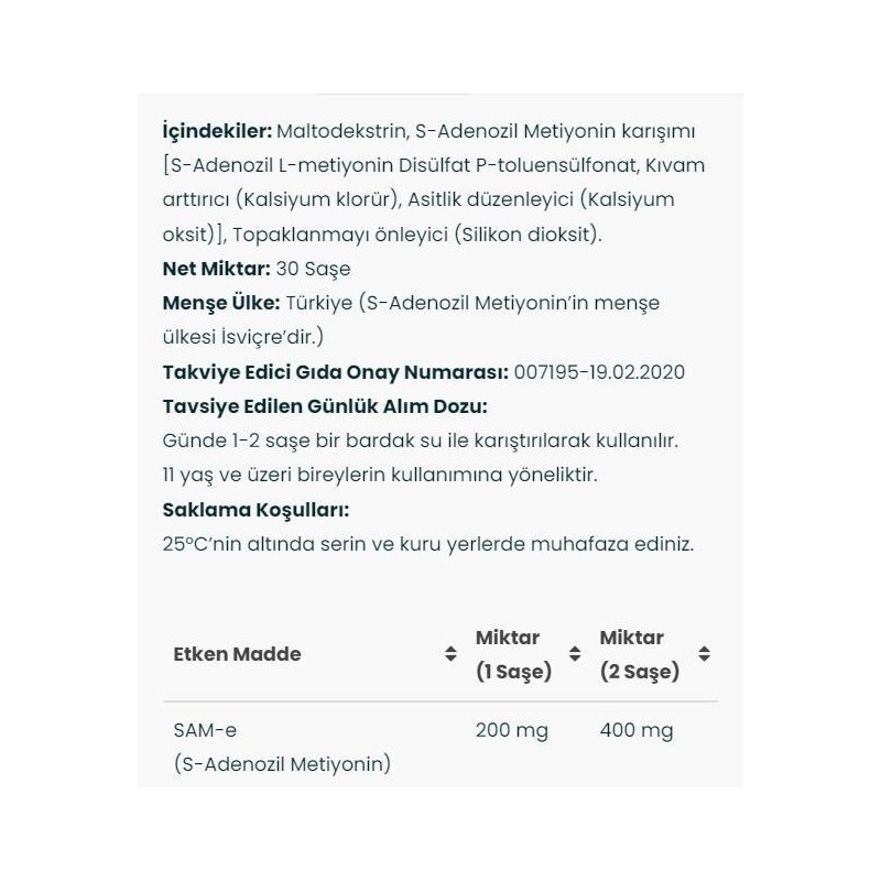 Venatura SAM-e (S-ADENOZİL METİYONİN) 30 Şase Venatura SAM-e (S-ADENOZİL METİYONİN) 30 Şase